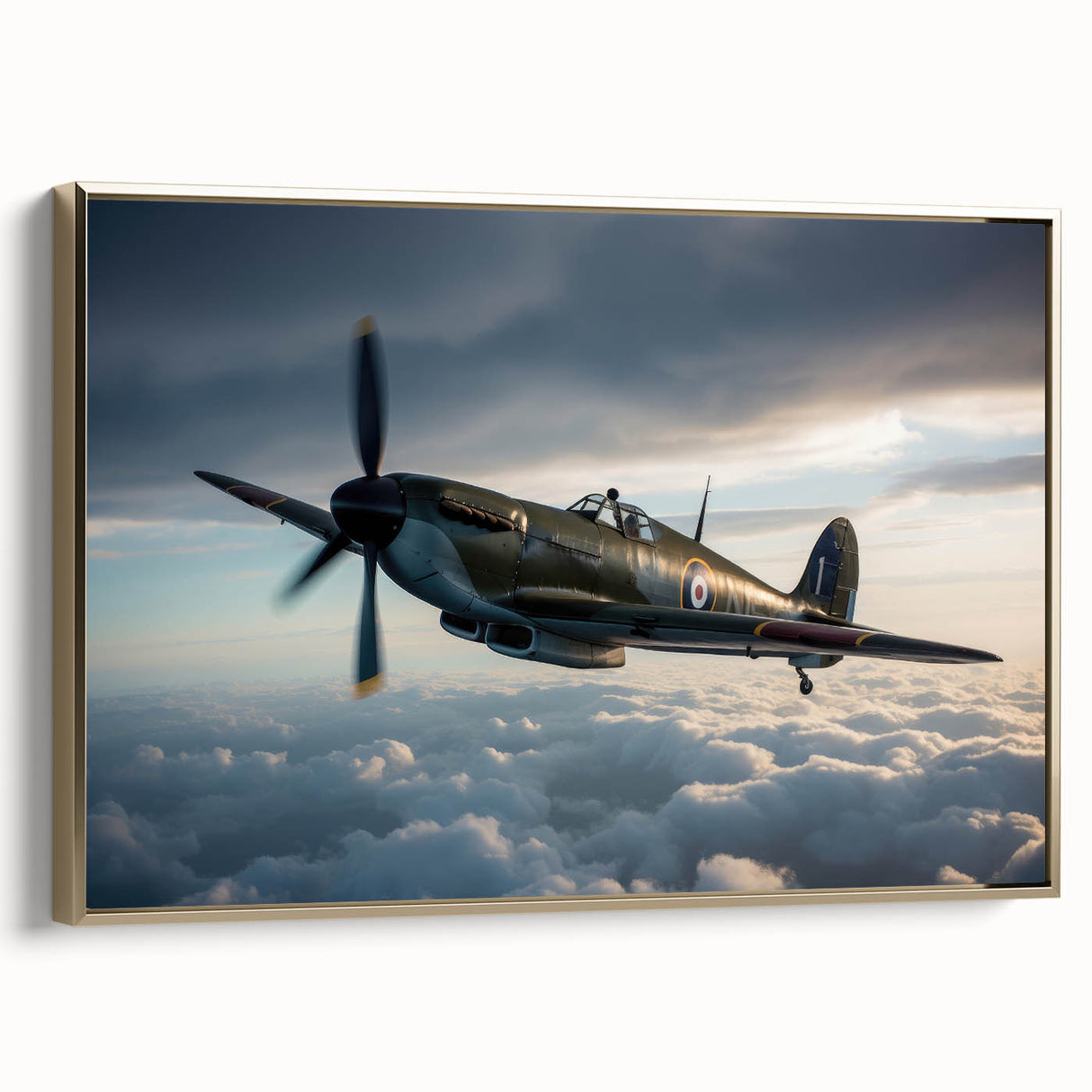 Side view of a vintage airplane on a black background, framed canvas, ideal for an office or study room decor.