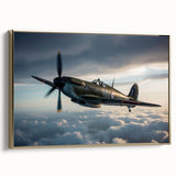 Side view of a vintage airplane on a black background, framed canvas, ideal for an office or study room decor.