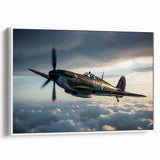 Framed canvas depicting a vintage airplane on a muted black and gray background, ideal for bedroom wall art.