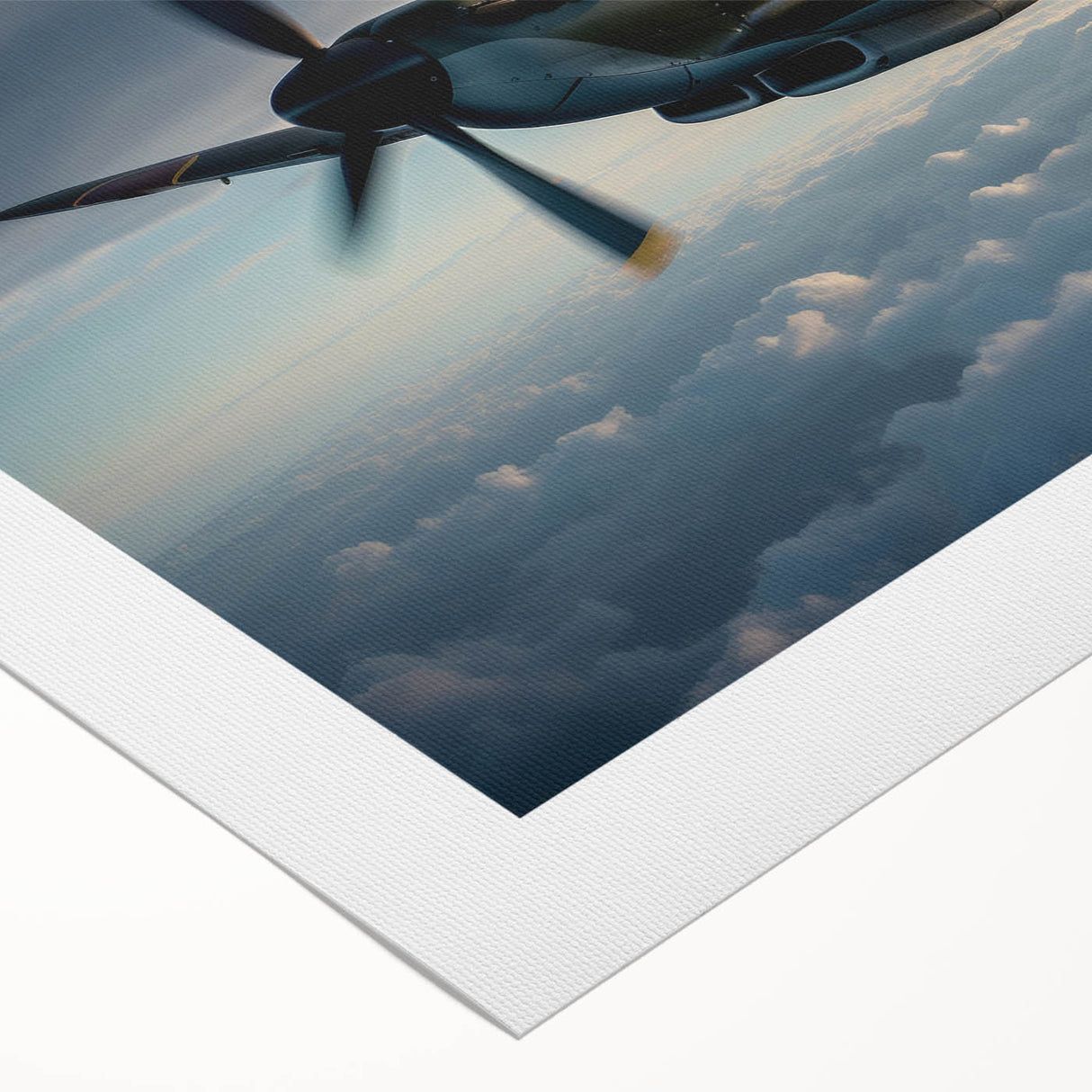 Art deco poster featuring a vintage airplane with muted silver and blue tones on rolled canvas.