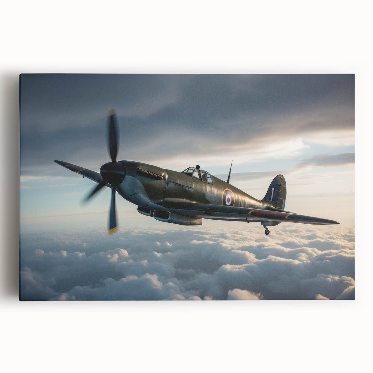 Black and white photograph of a vintage airplane on stretched canvas, ideal for kitchen wall art.