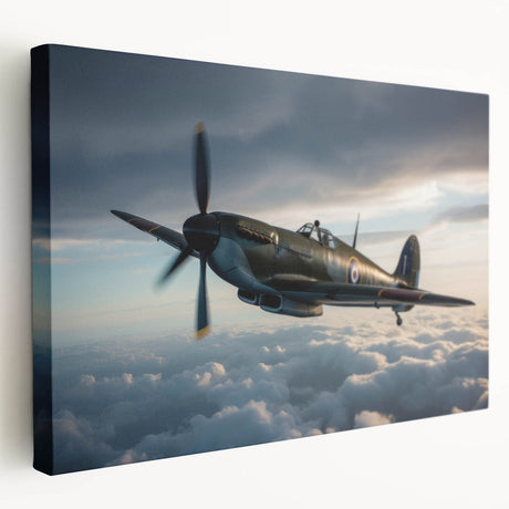 Side view of a classic airplane in muted gray and blue tones on a stretched canvas, suitable for kitchen wall art.