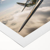 Art deco poster featuring a vintage airplane, rendered in muted silver and blue tones on rolled canvas.