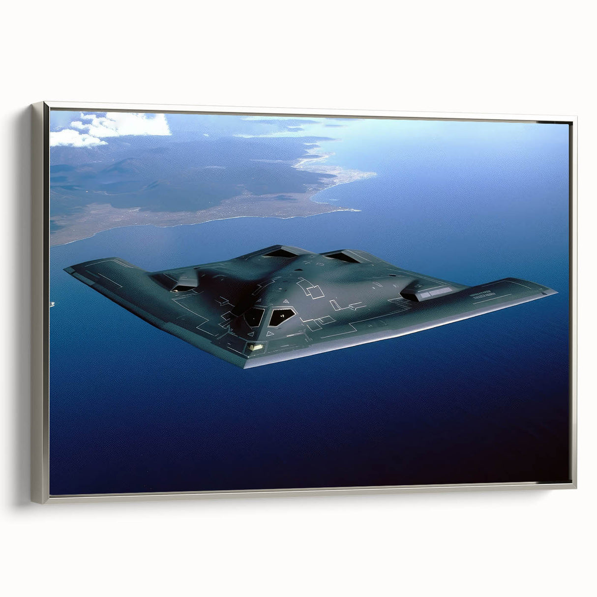 Landscape art painting of a vintage airplane on a black canvas with colorful accents, framed, ideal for office decor.
