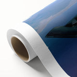 Art deco style airplane illustration in muted blue and gray tones on rolled canvas, suitable for nursery wall art.