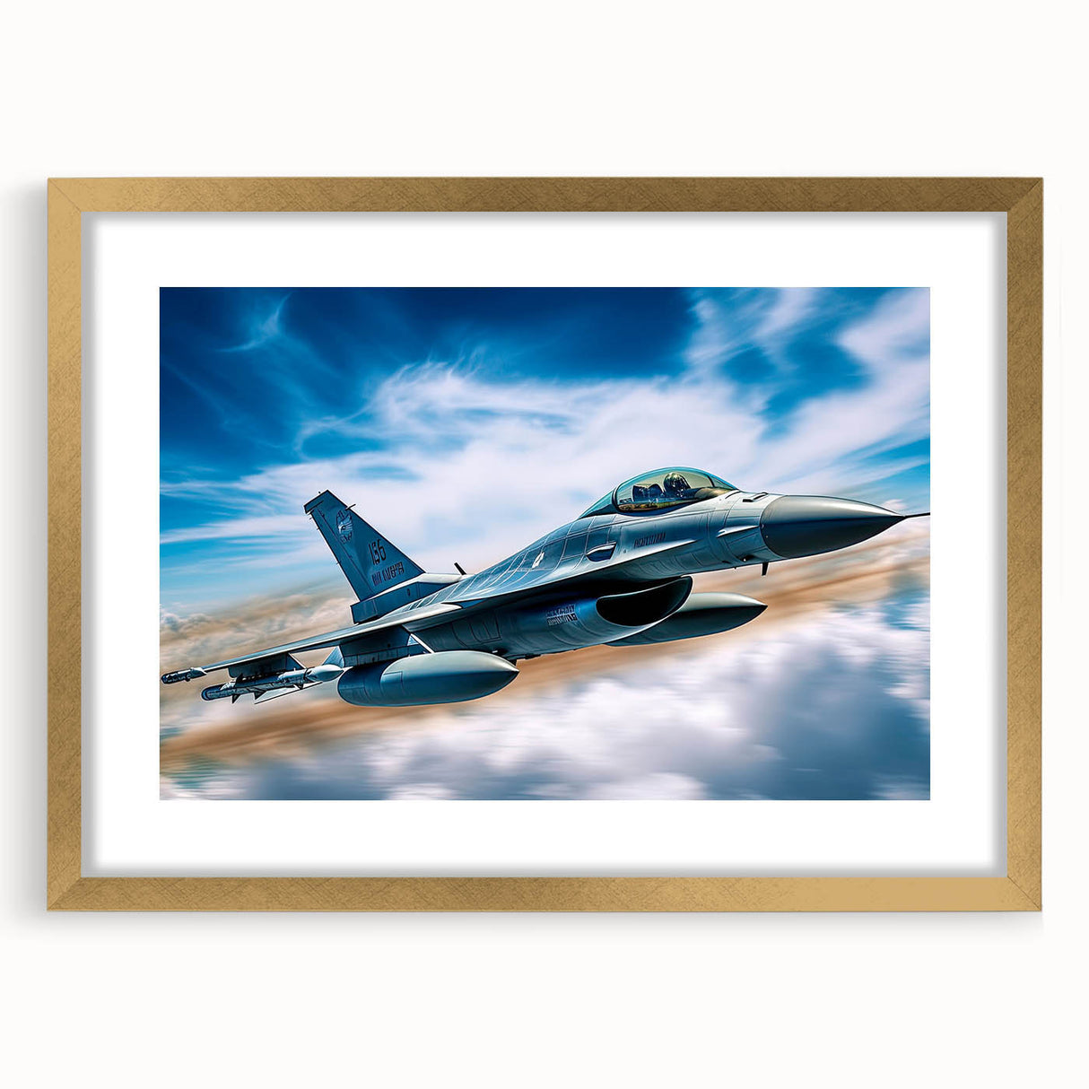 Abstract art print of an airplane, in muted gold and gray tones on a framed canvas, suitable for dining room decor.