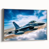 Silver-framed canvas featuring a vintage airplane design in black with colorful accents, ideal for an office or study room.