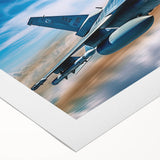 Art deco poster of a vintage airplane in muted gold and navy, rolled canvas, suitable for dining room wall art.