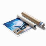 Extra large rolled print of an airplane with muted gray tones, ideal for art wall dining room.