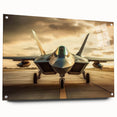 Acrylic print of an airplane side view in muted metallic tones, suitable for bedroom or dining room decor.