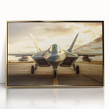 Large abstract wall art featuring a mid-century modernist airplane design in gold and black tones, framed acrylic.