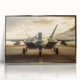 Mid-century modernist art of a silver airplane on a muted blue background, acrylic print framed in silver.