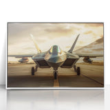 Mid-century modernist art deco poster featuring a stylized airplane, in muted gray and blue tones, framed acrylic.