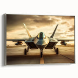 Vintage poster art of a silver airplane on a black background, framed canvas, ideal for living room decor.