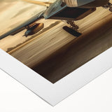 Art deco poster of a vintage airplane in muted silver and gray tones on rolled canvas, suitable for dining room wall art.
