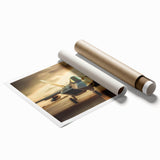 Extra large rolled print of a vintage airplane in muted gray and blue tones, ideal for dining room wall art.