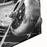 Acrylic print of a large abstract depiction of airplanes in blues and grays, suitable for bedroom or dining room decor.