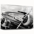 Acrylic print of a side view of an airplane, rendered in grayscale, suitable for modern bedroom or dining room decor.