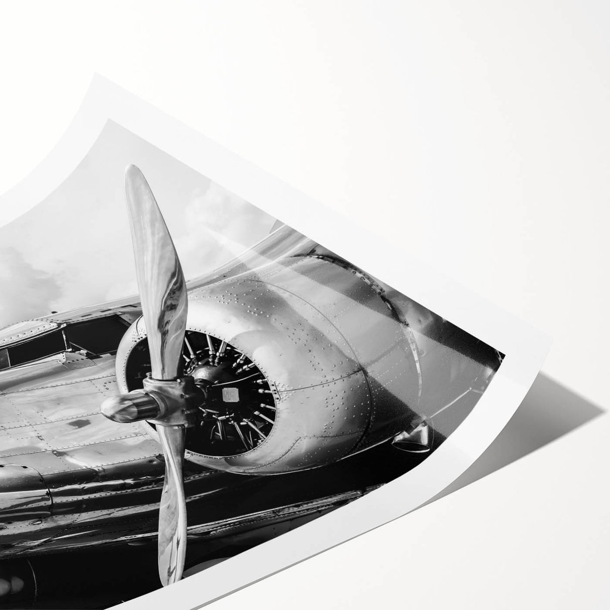 Extra large rolled print of a vintage airplane in muted gray tones, suitable for classy bathroom wall art.
