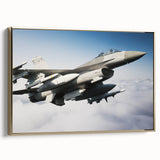 Framed canvas depicting a vintage airplane in gold and black, ideal for bedroom wall art.