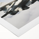 Art deco poster featuring a vintage airplane in muted gray and gold tones on rolled canvas.