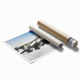 Extra large rolled print of an airplane with neutral and gray tones, suitable for art wall dining room.