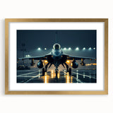 Textured art print of an abstract airplane design in gold and black, framed with a mat, suitable for bedroom art.