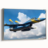 Silver-framed canvas depicting a vintage airplane in black, ideal for bedroom wall decor.