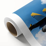 Art deco poster of a vintage airplane in soft pastel shades on rolled canvas, suitable for nursery wall art.