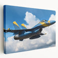Large stretched canvas featuring a side view of a vintage airplane in muted gray and blue tones.