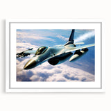 Textured art print of an abstract airplane design in muted gray and blue tones, framed with a white mat.