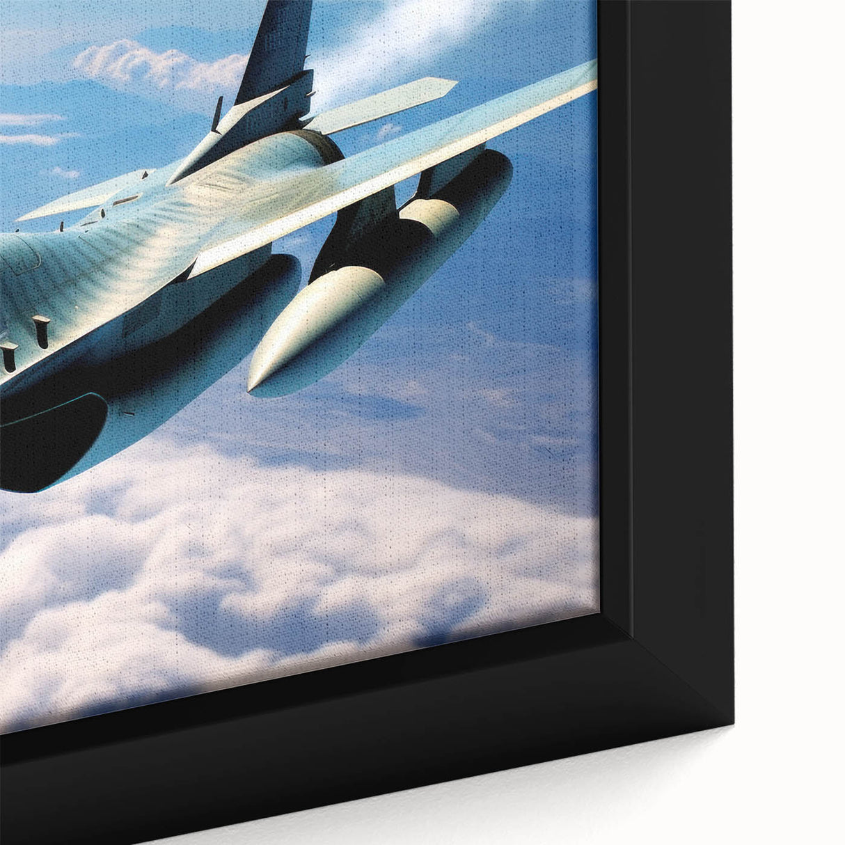 Extra large framed canvas featuring a textured black airplane on a colorful abstract background, ideal for living room decor.