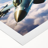 Art deco poster featuring a stylized vintage airplane in muted silver and blue tones, on rolled canvas.