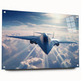 Acrylic print of a side view of an airplane in grayscale, suited for bedroom or dining room decor.