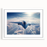 Extra large abstract art print featuring textured airplanes in neutral tones on a white framed canvas.