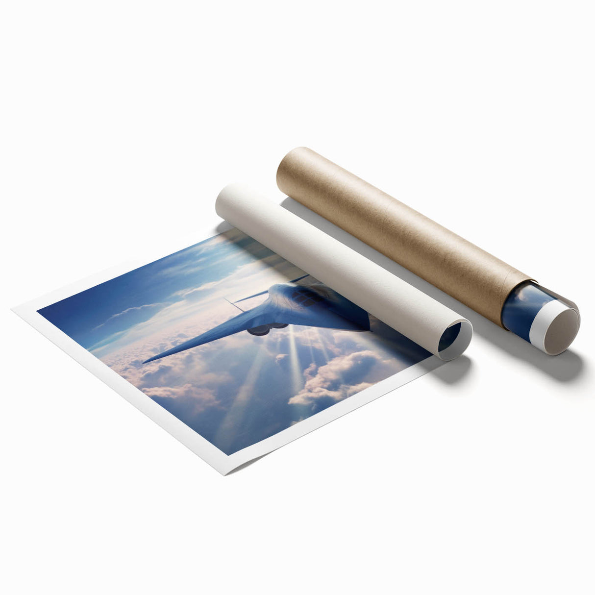 Extra large rolled print of an abstract airplane design in muted gray tones, suitable for dining room or bathroom wall art.
