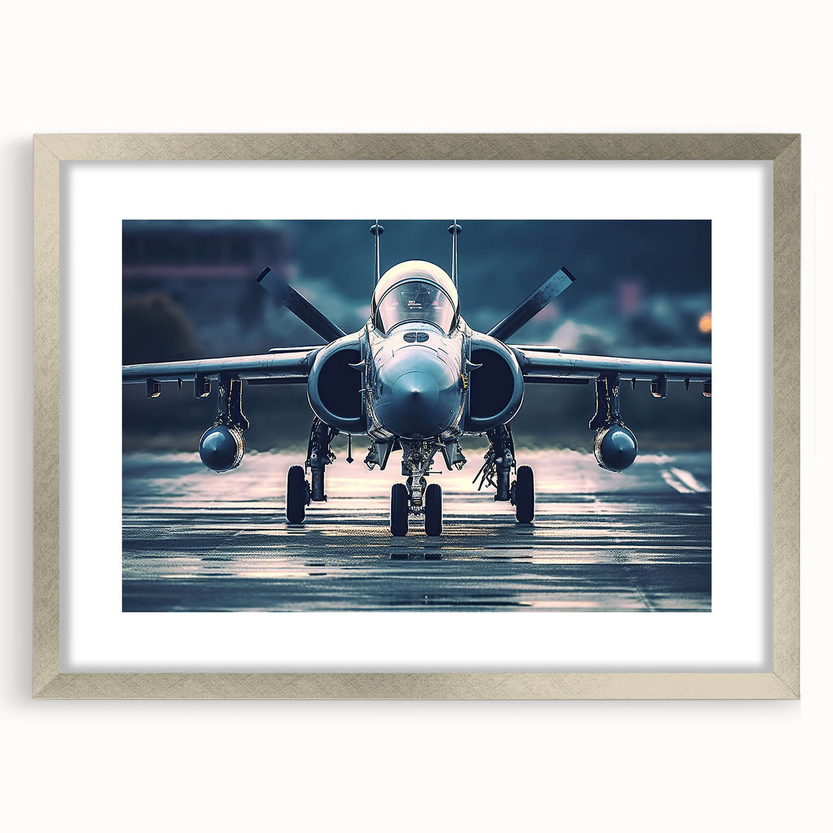 Textured art print depicting abstract airplanes in gray tones, framed in silver, ideal for bedroom wall decor.