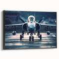 Black and white framed canvas of a vintage airplane, ideal for bedroom wall decor.