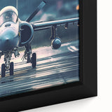 Extra large black wall art featuring a colorful, textured airplane design on framed canvas, ideal for living room decor.