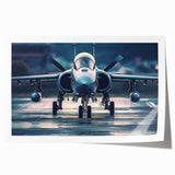 Art deco poster of a vintage airplane in muted silver and blue tones on rolled print, suitable for dining room wall art.