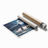 Extra large wall art featuring a vintage airplane design in muted gray tones on rolled canvas.