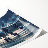 Extra large rolled print featuring a detailed illustration of vintage airplanes in muted earth tones.