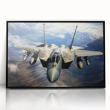 Mid-century modernist large abstract airplane design in muted gray and blue tones, framed acrylic print.