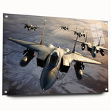 Side view of a large abstract airplane design in muted metallic tones on acrylic glass.