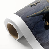 Art deco poster of a stylized airplane in bold black and red on a rolled canvas, suitable for modern nursery decor.