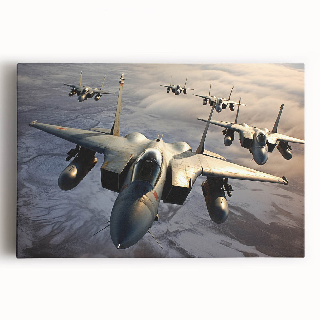 Black and white photograph of vintage airplanes on stretched canvas, ideal for kitchen wall art.