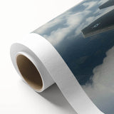 Art Deco style airplane illustration in muted blue and gray on rolled canvas, suitable for nursery wall art.