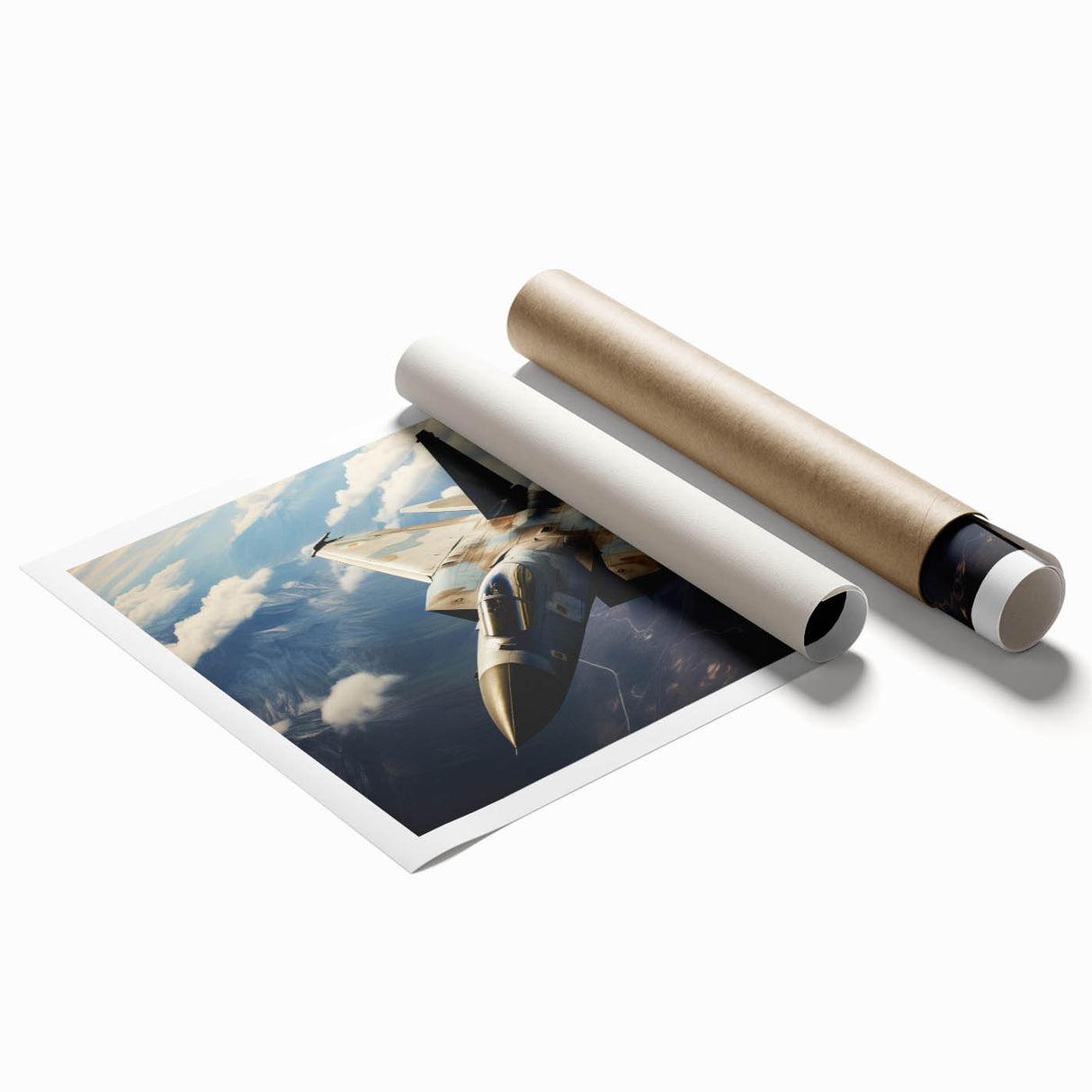 Extra large rolled print of a vintage airplane, featuring muted gray and sepia tones, ideal for art wall dining room.