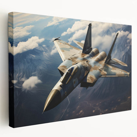 Side view of a classic airplane on stretched canvas, featuring muted gray and sepia tones, suitable for kitchen wall art.