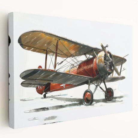 Side view of an airplane depicted in muted gray and blue tones on a stretched canvas, suitable for kitchen wall art.